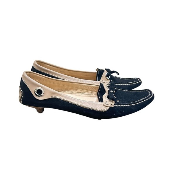 Stockton made in Italy premium suede black & Cream Flats Moccasin Stitching 6.5 - Picture 1 of 9